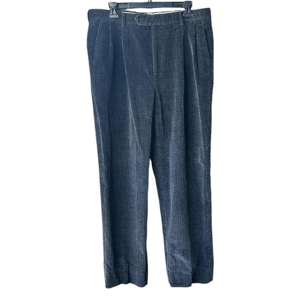 Berle Men’s 8 Wale Pants Cotton Corduroy Pleated Navy Regular Rise 34R